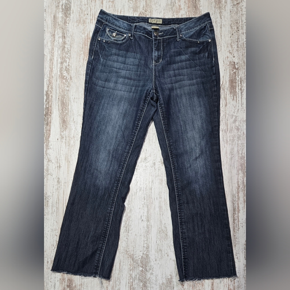 Earl Jeans Dark Blue Flare Women's Jeans With Decorative Pockets